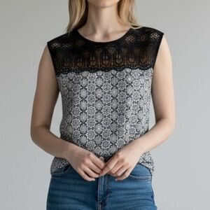 Ann Taylor Loft Elegant Black and White Lace Women's Top